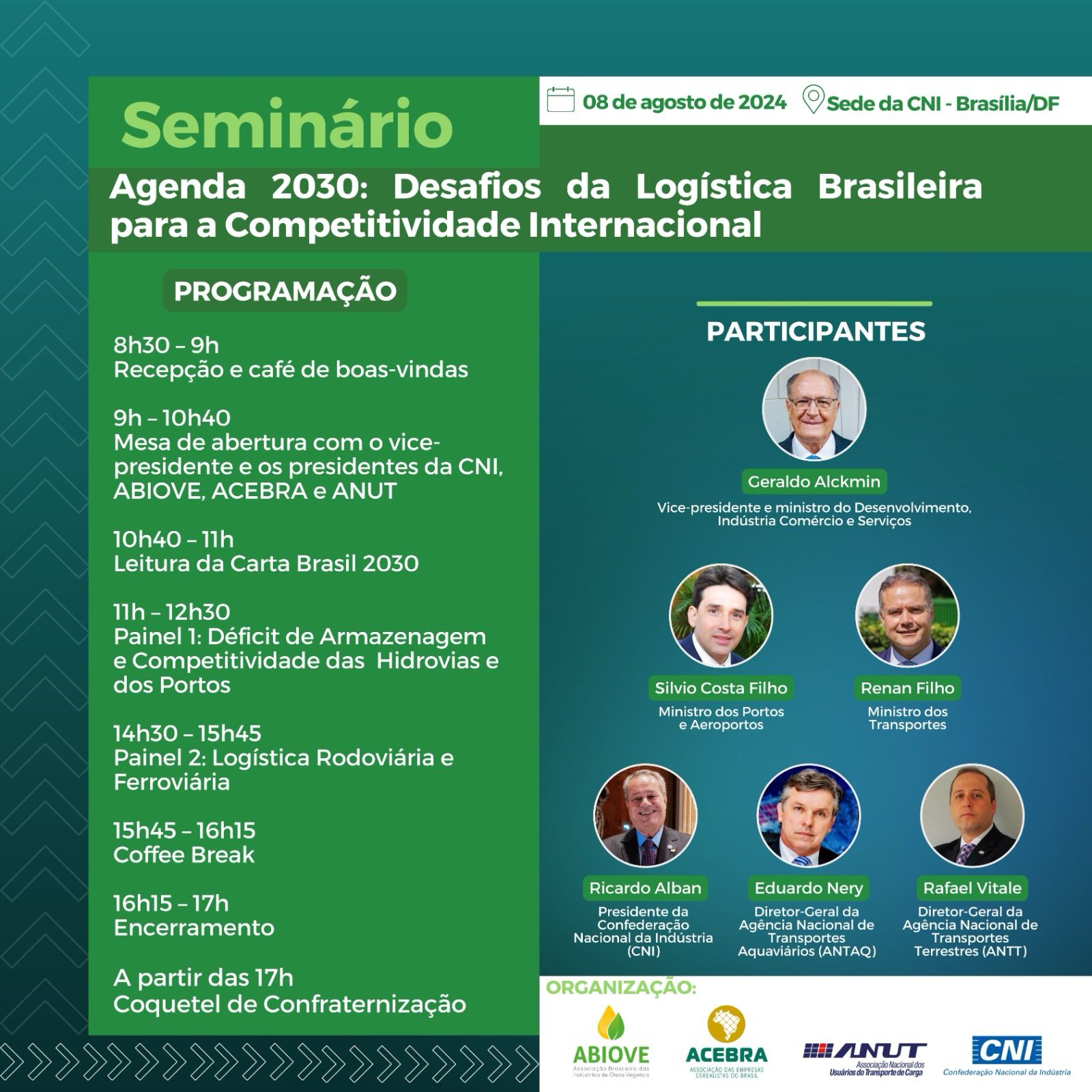 Seminário “Agenda 2030: Desafios da Logística Brasileira para a Competitividade Internacional” –  08/agosto em Brasília